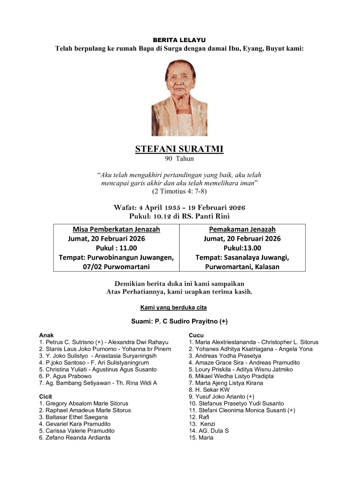 Berita Duka: Stefani Suratmi